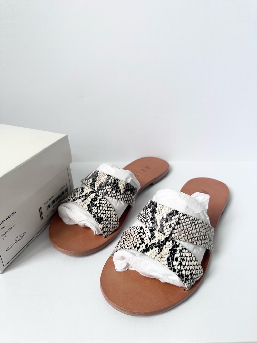 Able Snakeskin Black and Cream Rosa Slip On Sandal Size 7 1/5 M